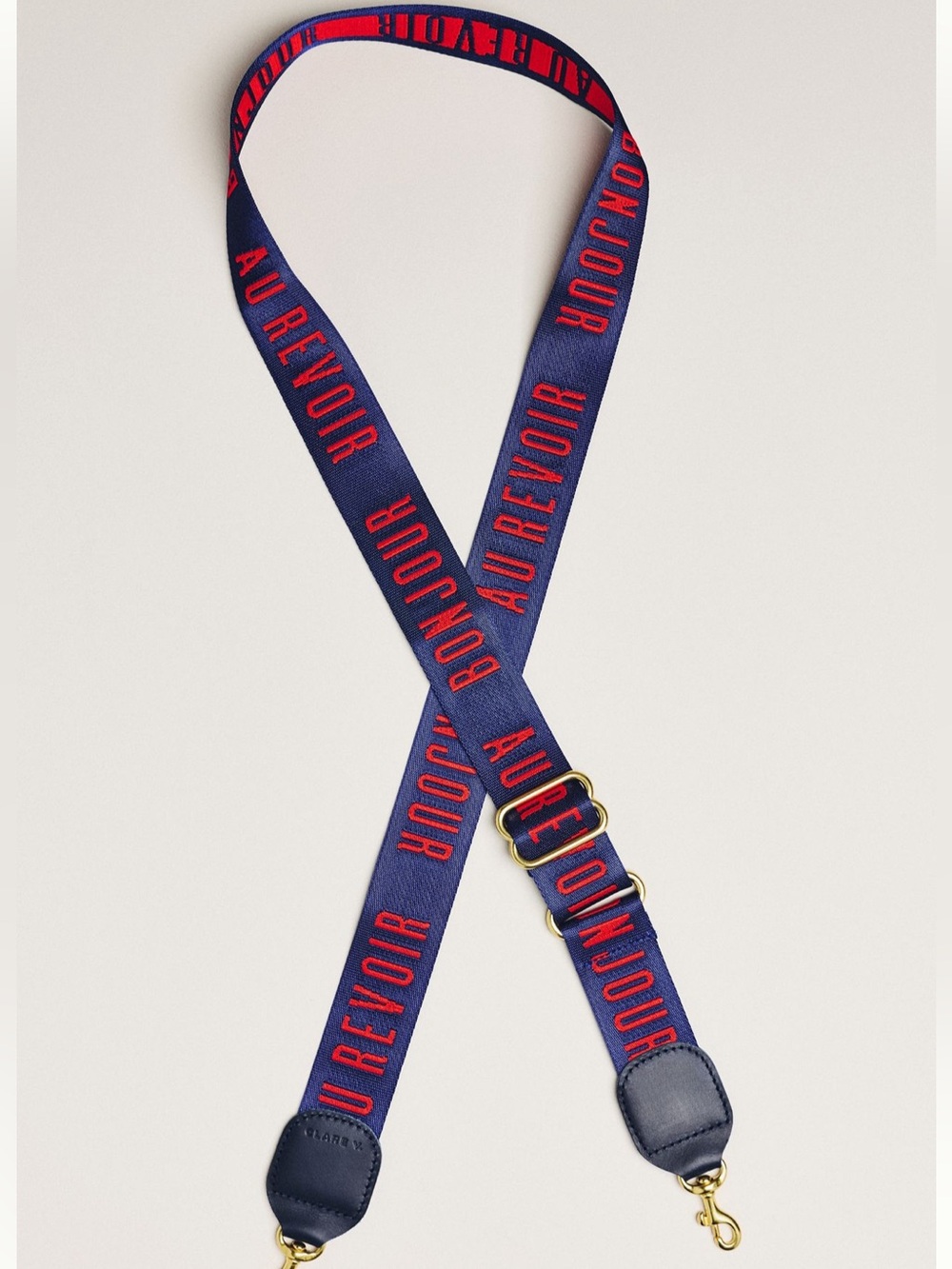NWT Clare V. Adjustable Canvas Bonjour Au Revoir Crossbody Strap Navy Blue Poppy - Picture 3 of 6